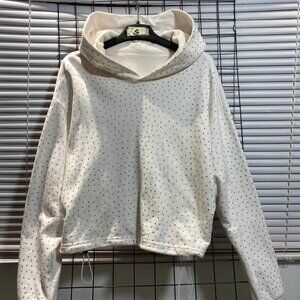 White Polka Dot Cropped Hoodie Sweatshirt
